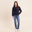 Pull col ch&acirc;le manches longues bleu marine femme
