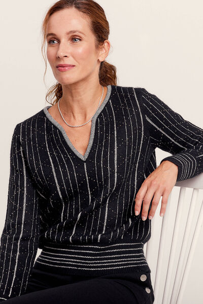 Pull manches longues noir femme