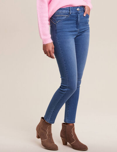 Jean ajusté taille haute denim double stone femme
