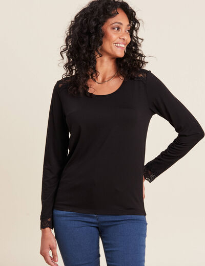T-shirt thermo-douceur manches longues noir femme