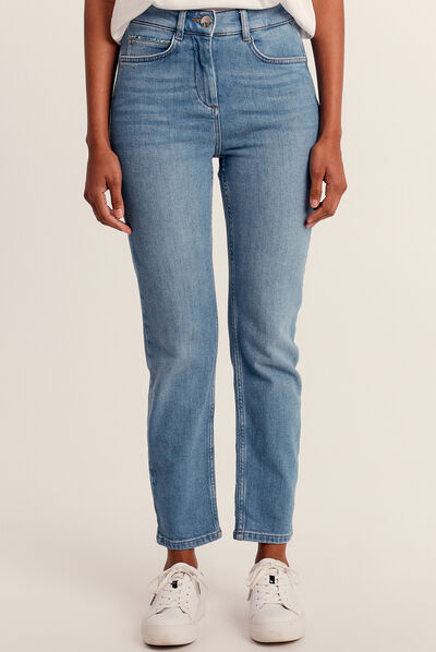 Jean droit taille haute 7/8ème denim double stone femme