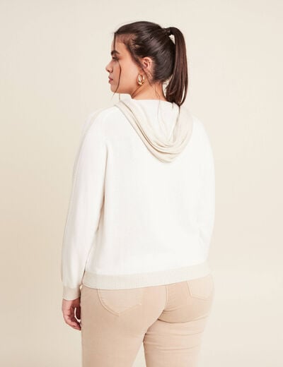 Sweat &agrave; capuche zipp&eacute; ecru femme