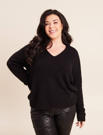 Pull en cachemire col v noir femme