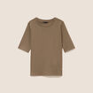 T-shirt ajust&eacute; col rond manches coudes vert kaki femme