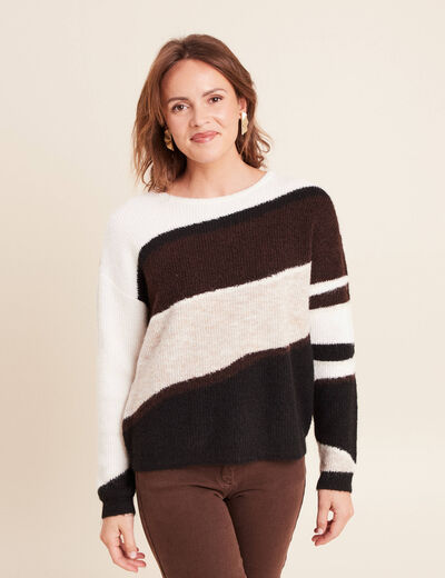 Pull col rond manches longues creme femme