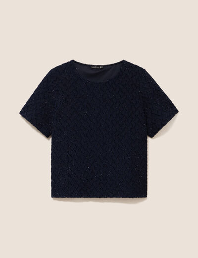 T-shirt col rond manches courtes doubl&eacute; bleu fonc&eacute; femme