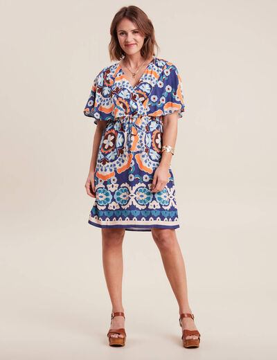 Robe droite col cache-coeur bleu femme