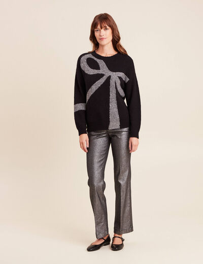 Pull col bateau manches longues noir femme