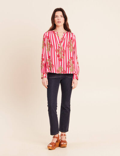 Blouse ample col v manches longues rose femme