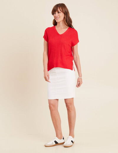 Pull à manches courtes rouge femme
