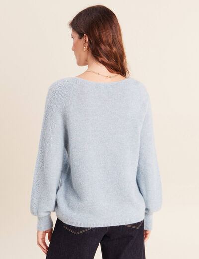 Pull droit col rond manches longues bleu canard femme