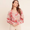 Blouse col v manches longues rose femme