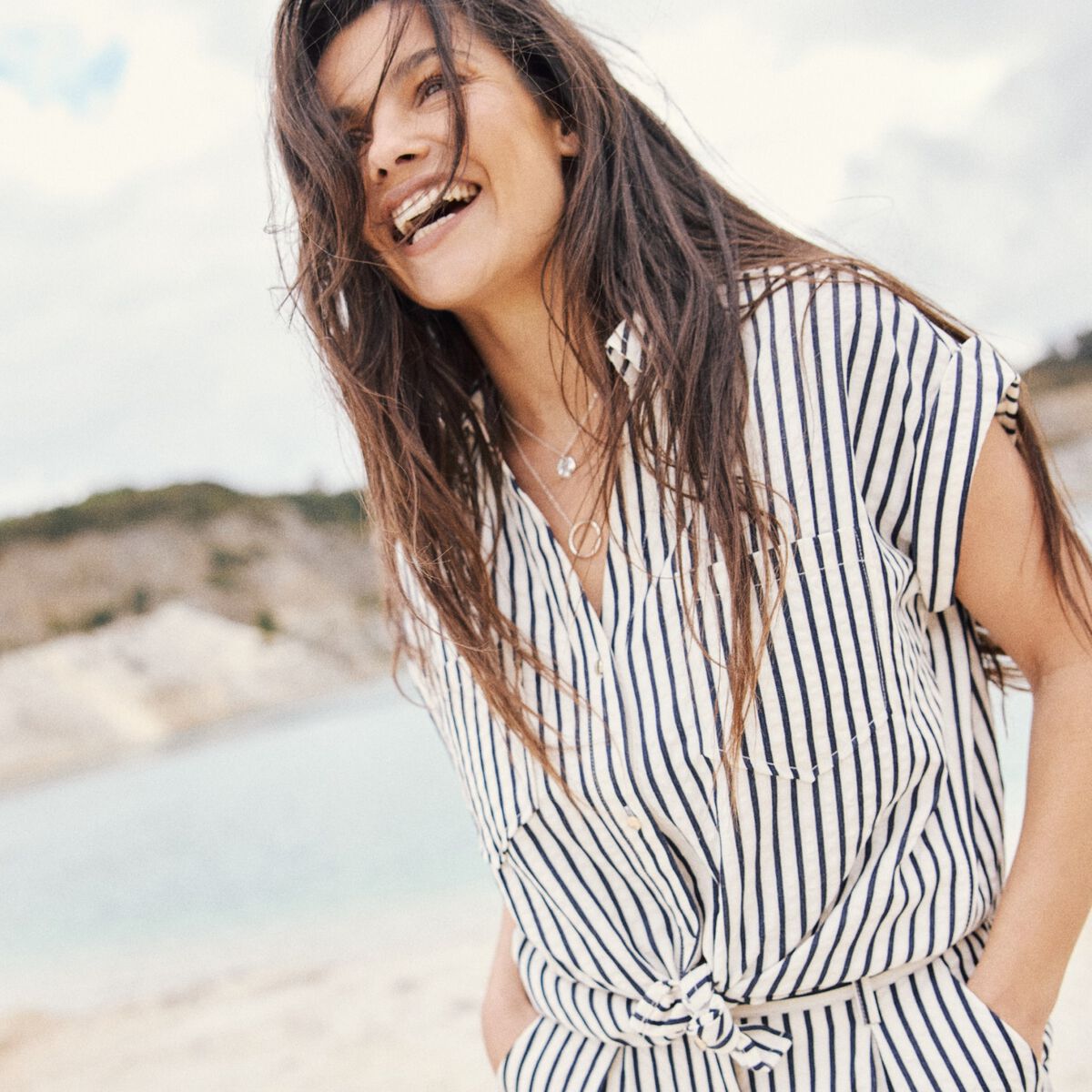 Chemise ample manches courtes bleu foncé femme