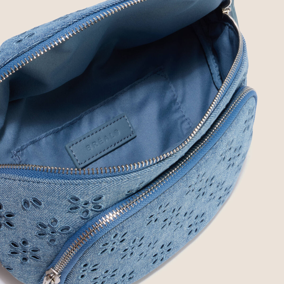 Sac banane en bandouli&egrave;re doubl&eacute; denim double stone femme