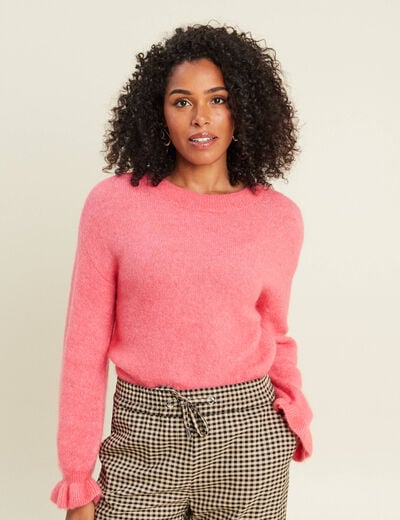 Pull col rond rose framboise femme