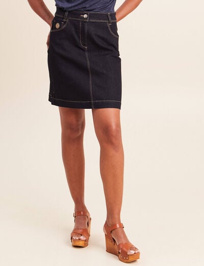 Jupe courte trap&egrave;ze en jean denim brut femme