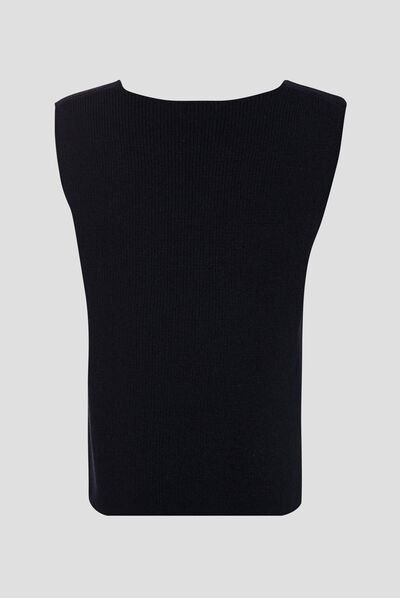 Pull sans manches bleu foncé femme