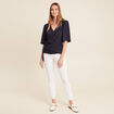 Blouse col V manches coude bleu foncé femme