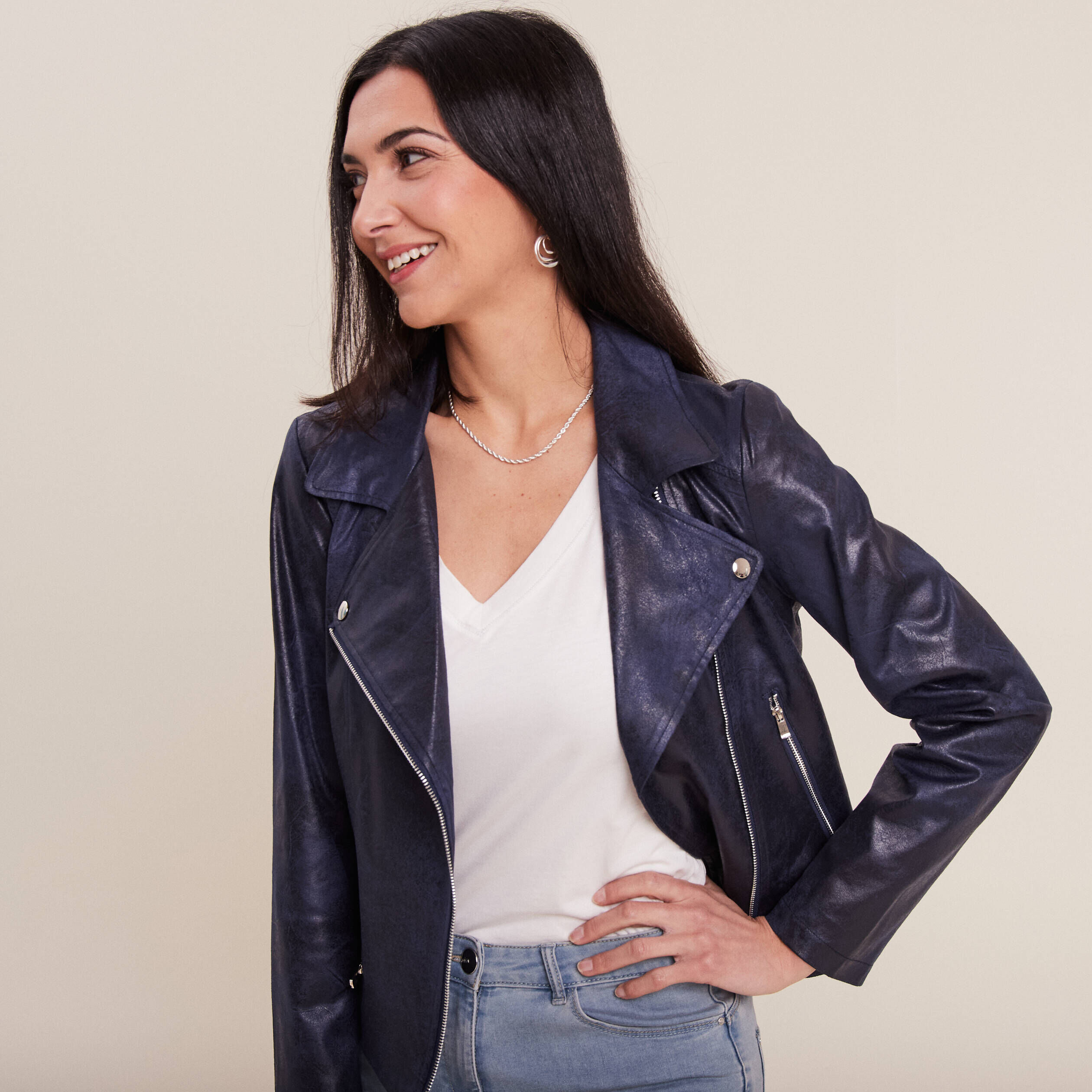 Veste simili sales cuir femme bleu