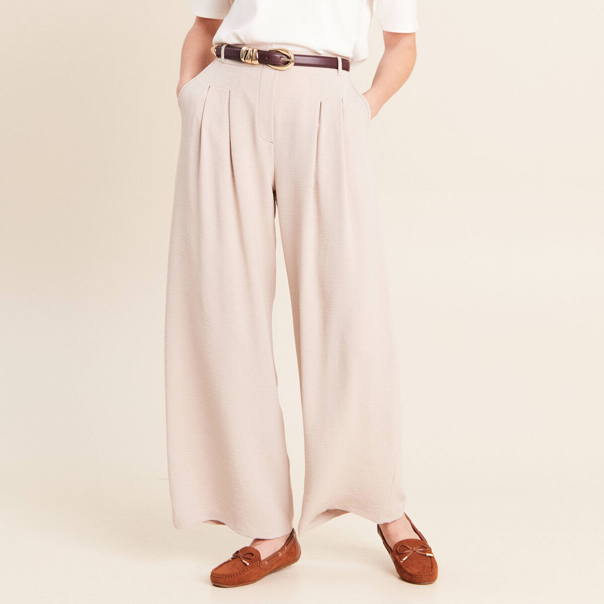 Pantalon large taille standard gris clair femme