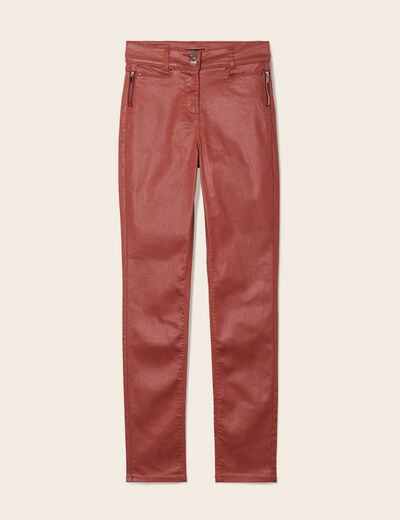 Pantalon ajusté enduit marron cognac femme