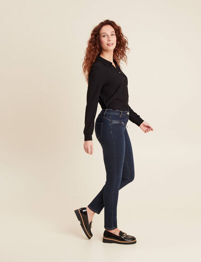 Jean ajusté taille basculée denim brut femme