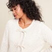 Gilet droit mi-long col V ecru femme