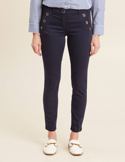 Pantalon ajusté 7/8ème bleu marine femme