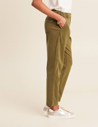 Pantalon ajusté taille haute vert olive femme