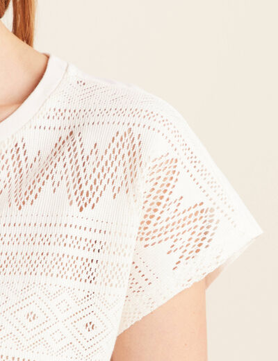 T-shirt manches courtes ajouré ecru femme