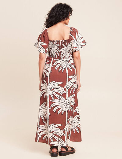 Robe longue &eacute;vas&eacute;e col carr&eacute; marron femme