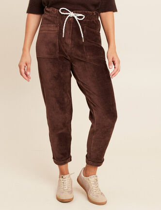 Pantalon coupe mom en velours marron femme