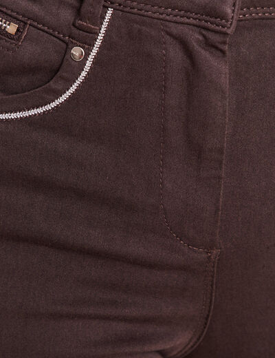 Pantalon droit taille haute marron fonc&eacute; femme