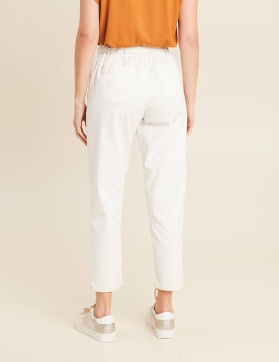 Pantalon coupe droite à coulisse blanc femme