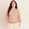 T-shirt col rond manches 3/4 marron femme