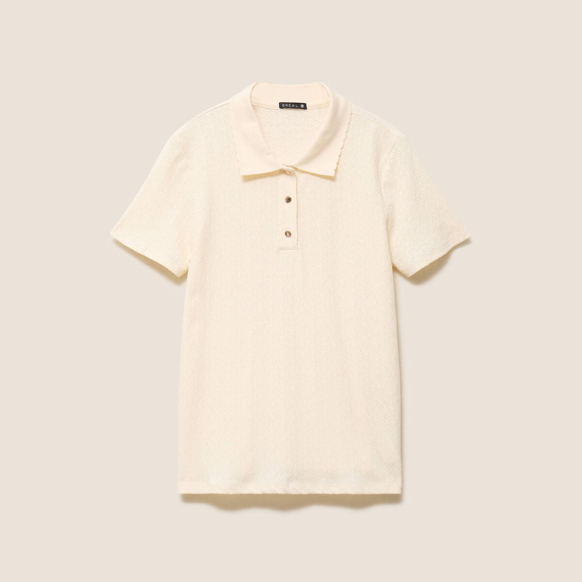 Polo jacquard manches courtes ecru femme