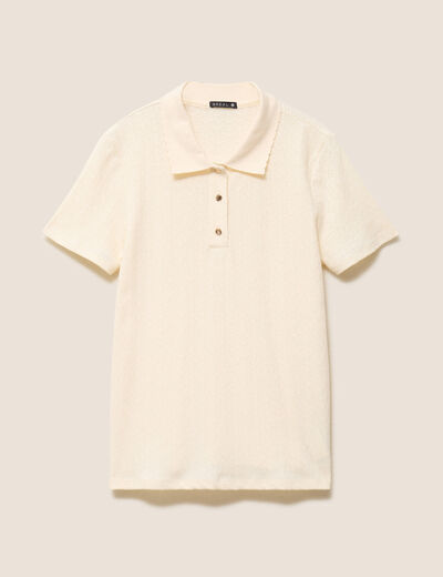 Polo jacquard manches courtes ecru femme