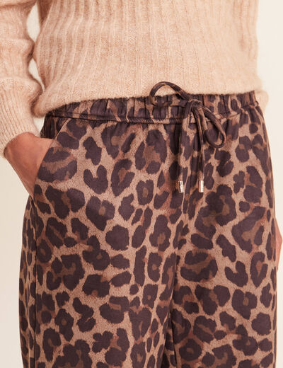 Pantalon droit 7/8&egrave;me taille haute daim marron femme