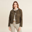Veste en jean détails tressés vert olive femme