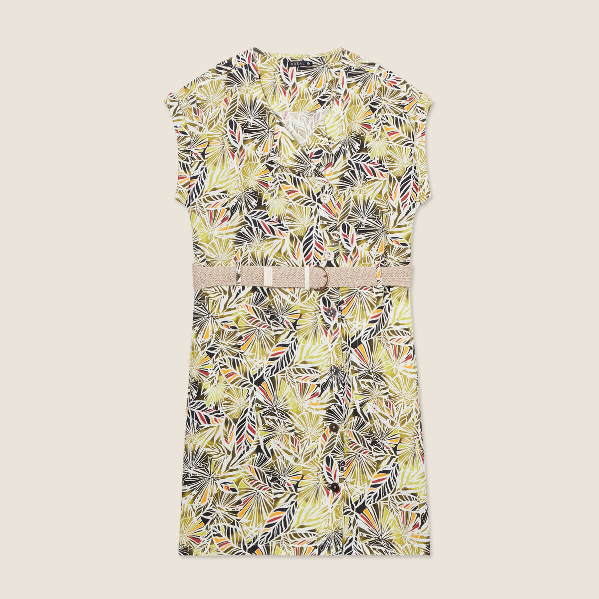 Robe droite ceintur&eacute;e vert femme