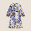 Robe courte &eacute;vas&eacute;e col v manches 3/4 bleu femme