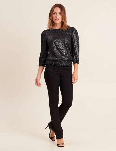T-shirt manches 3/4 noir femme