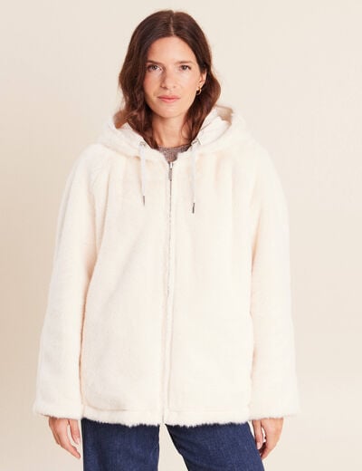 Parka r&eacute;versible courte &agrave; capuche ivoire femme