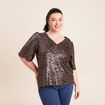 T-shirt &agrave; sequins manches coudes marron fonc&eacute; femme