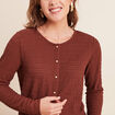 T-shirt manches longues aspect dentelle marron femme
