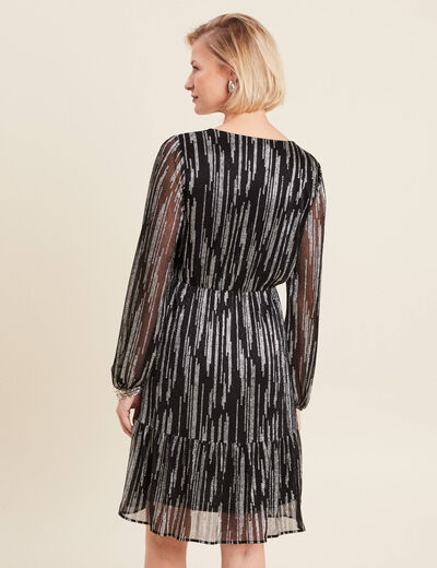 Robe argentée à sequins évasée noir femme
