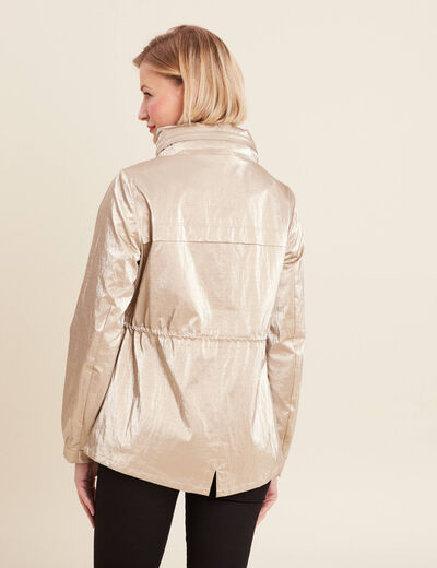 Parka courte métallisée beige femme