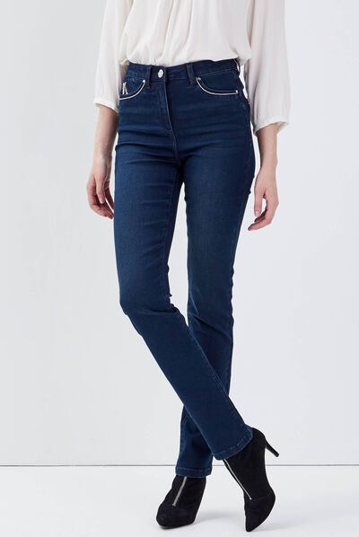 Jean ajusté taille haute denim brut femme