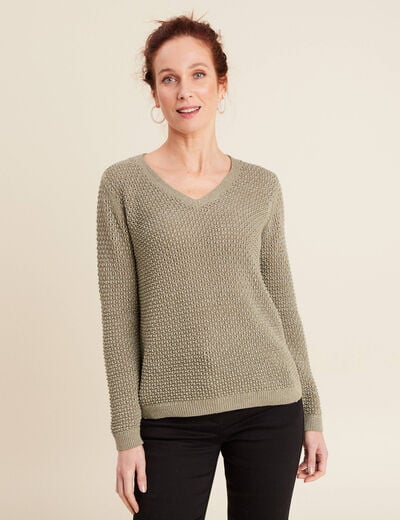Pull manches longues col en V vert clair femme