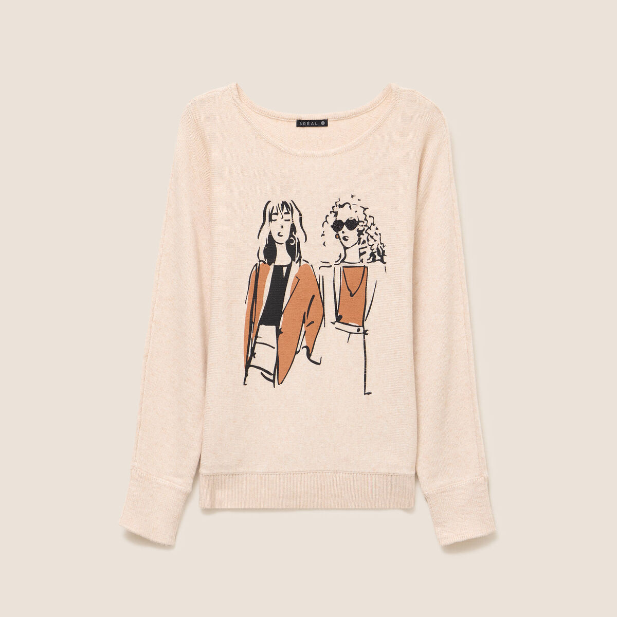 Pull col rond manches longues creme femme